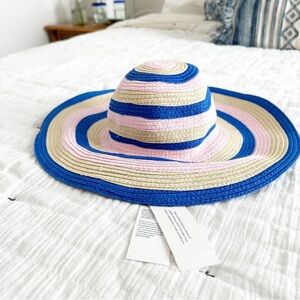 NEW Janie and Jack 0-6 Months Pink & Blue Striped Natural Straw Sun Hat